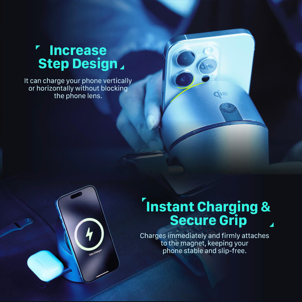 แท่นชาร์จไร้สาย ADAM elements Mag Tube Qi2 3-in-1 Intelligent Charging Station สีดำ